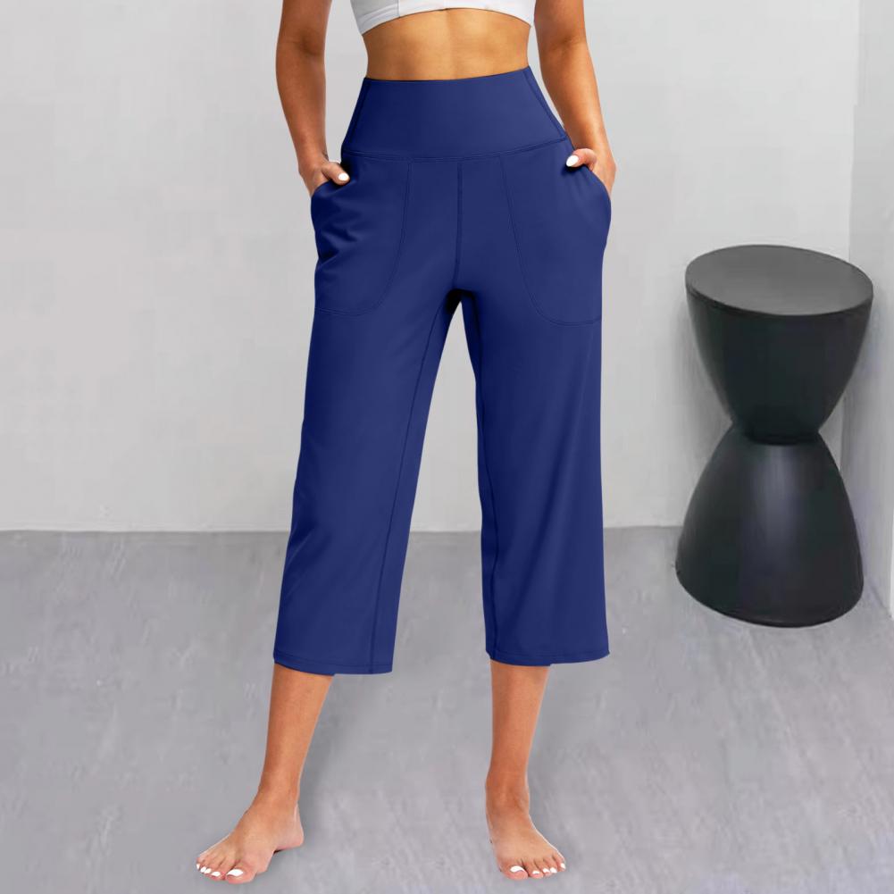 Femmes élastique taille haute 3/4 pantalon décontracté coupe active large Capris jambe pantalon pantalon avec poches pantalon pour femmes pantalons pour femmes