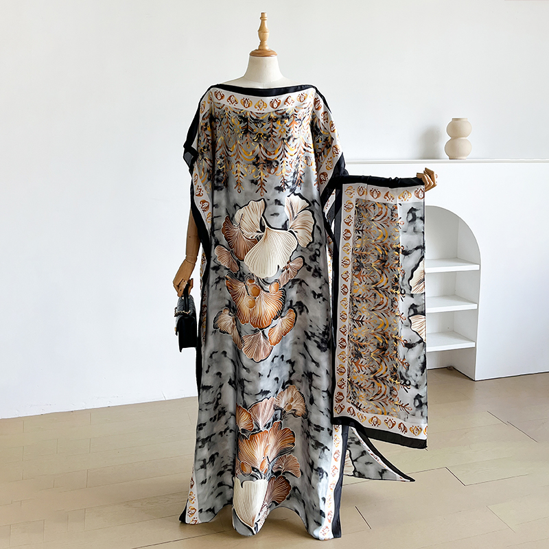 Robe Kaftan d'été tendance pour femme avec grand foulard, Abaya ample, Robe décontractée musulmane imprimée, Style africain, Dubaï, Turquie