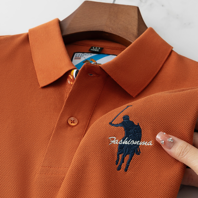 Polo brodé de luxe pour hommes, été, fin, respirant, 100% coton, noir, bleu marine, revers, manches courtes, hauts, vêtements de marque