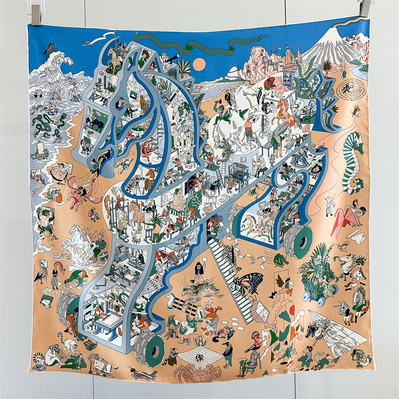 Marque cheval conception foulard en soie châle pour femmes 90*90 cm dame carré foulards de mode