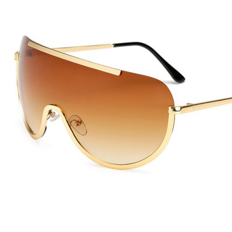 Lunettes de soleil Punk surdimensionnées en métal pour femmes, semi-sans monture, lentille de protection de styliste, grandes nuances, accessoires de mode féminine