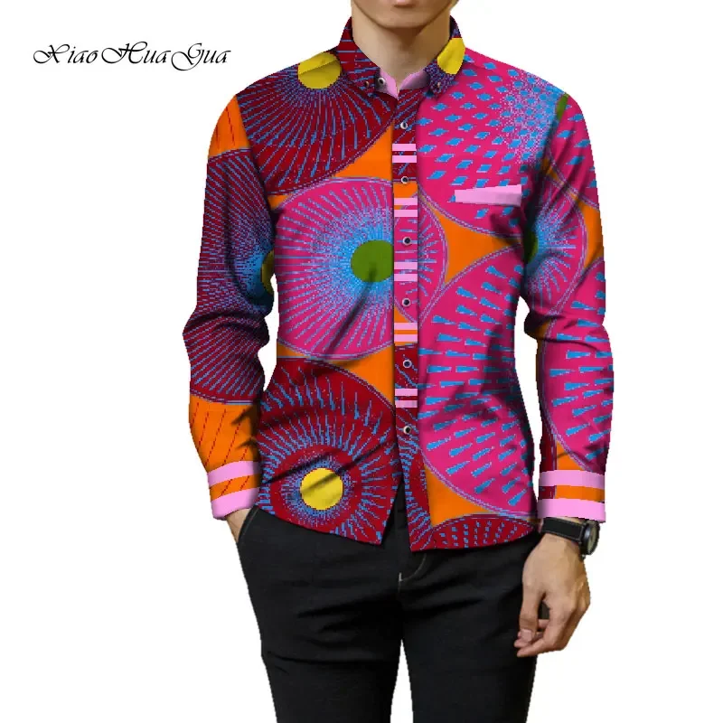 T-shirt à manches longues en coton imprimé africain pour hommes, vêtements de fête à la mode, vêtements Ankara, Wyn905
