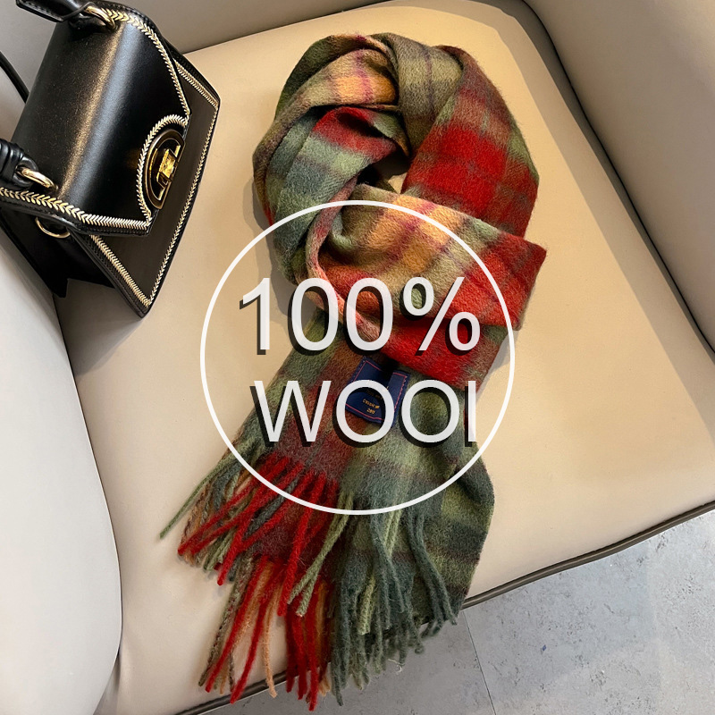 2025 femmes 100% laine écharpe de luxe Plaid cachemire mouchoir chaud hiver femme châle paréo doux Bufanda britannique coréen
