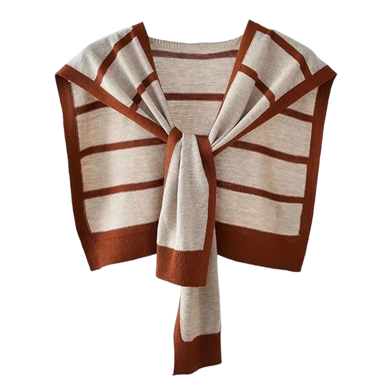 Châle en tricot rayé, tendance chic, écharpe pour femmes, motif noir et blanc élégant, vêtement d'extérieur polyvalent, accessoire élégant