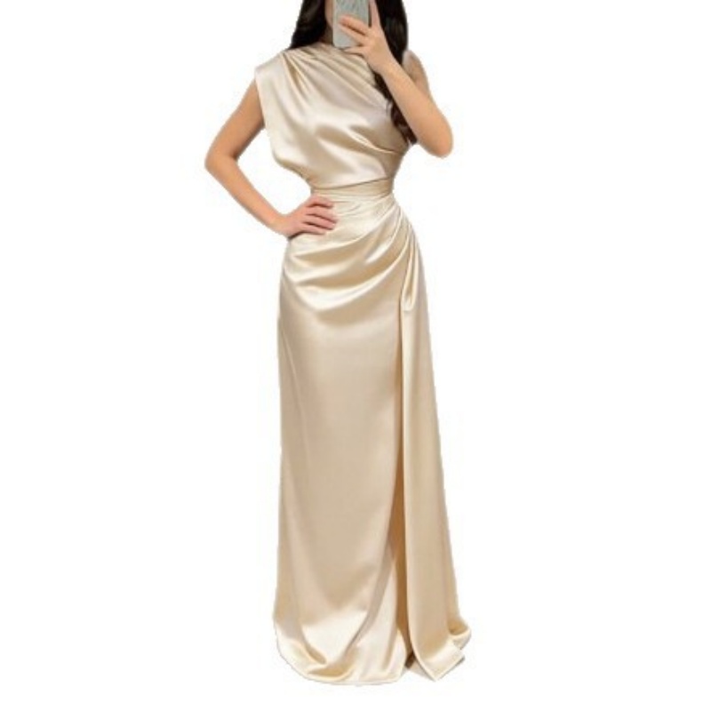 Robe longue en satin chic pour femme, nouvelle collection, sans manches, sexy, à bretelles, pour soirée, élégante, pour les vacances, robe de soirée