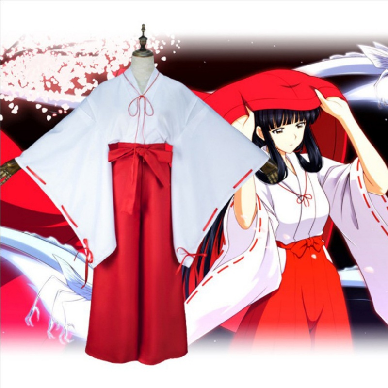 Costume de cosplay Anime Inuyasha Kikyo, tenue japonaise de Miko, kimono blanc, pantalon Hakama rouge, uniforme de fête de carnaval pour femmes