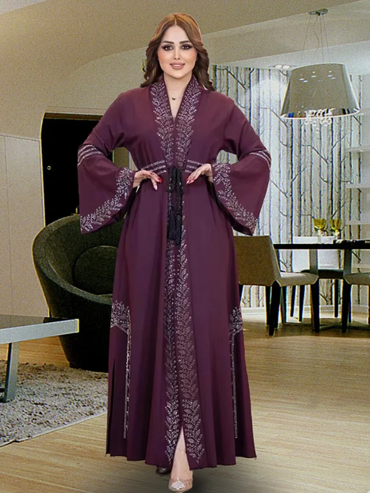Robe musulmane Eid pour femme, caftan de Dubaï, manches évasées, Abaya Jalabiya, Turquie, fête du Ramadan, Islam, ceinture