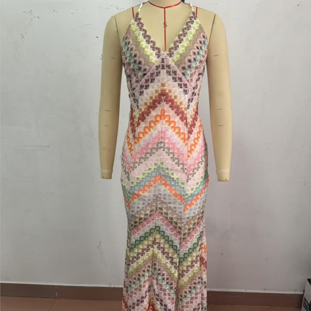 Nouvelle robe sexy printemps-été avec couleur contrastée, sans bretelles, sans manches, dos nu, taille haute, élégante, col en V, longues robes