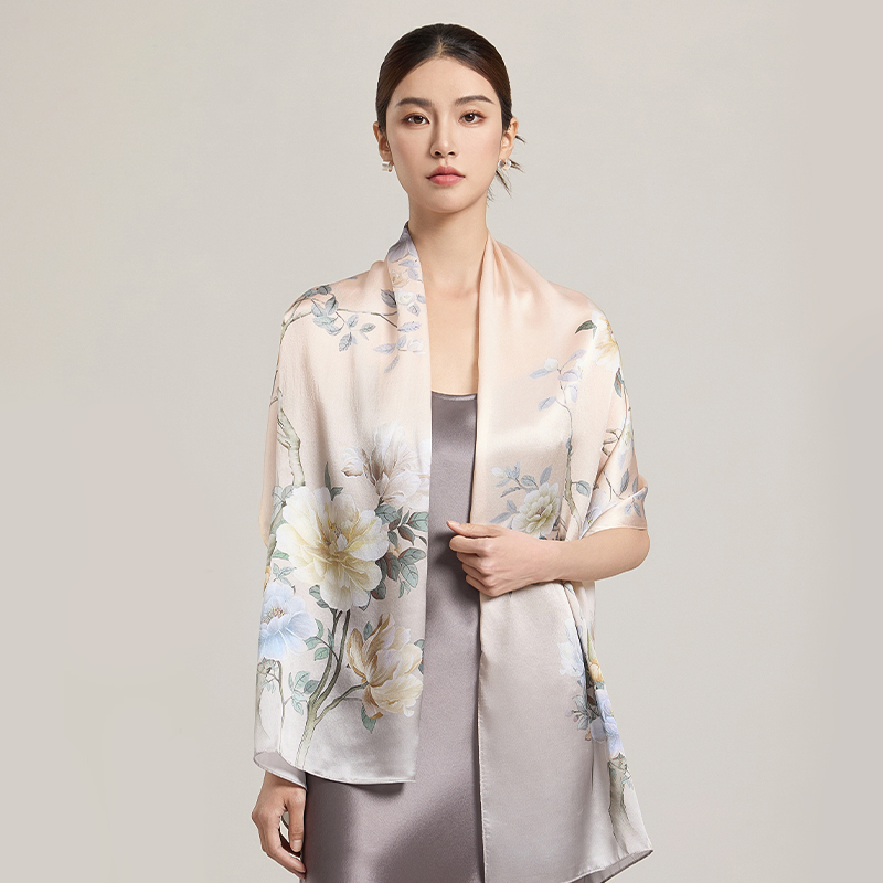 Écharpes en soie pour femmes, foulards longs de luxe 100 % soie, châles et étoles à motifs floraux, écharpes de cou imprimées 2026, écharpes en soie pure et véritable