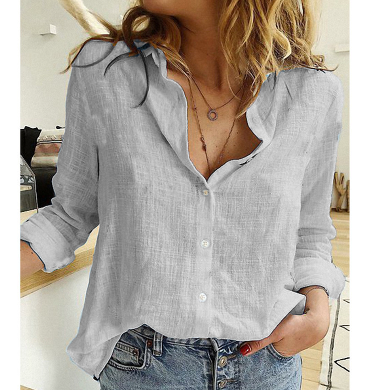 Chemise ample en coton et lin pour femmes, décontractée, manches longues, élégante, couleur unie, chemisier à revers Harajuku, Vintage, surdimensionné, tunique Streetwear Y2K