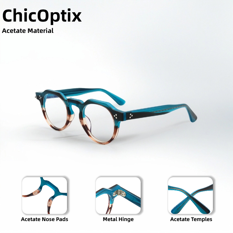 Monture de lunettes optiques de marque de styliste, monture ronde rétro élégante en acétate, Design à rivets, plusieurs couleurs disponibles, lentille transparente