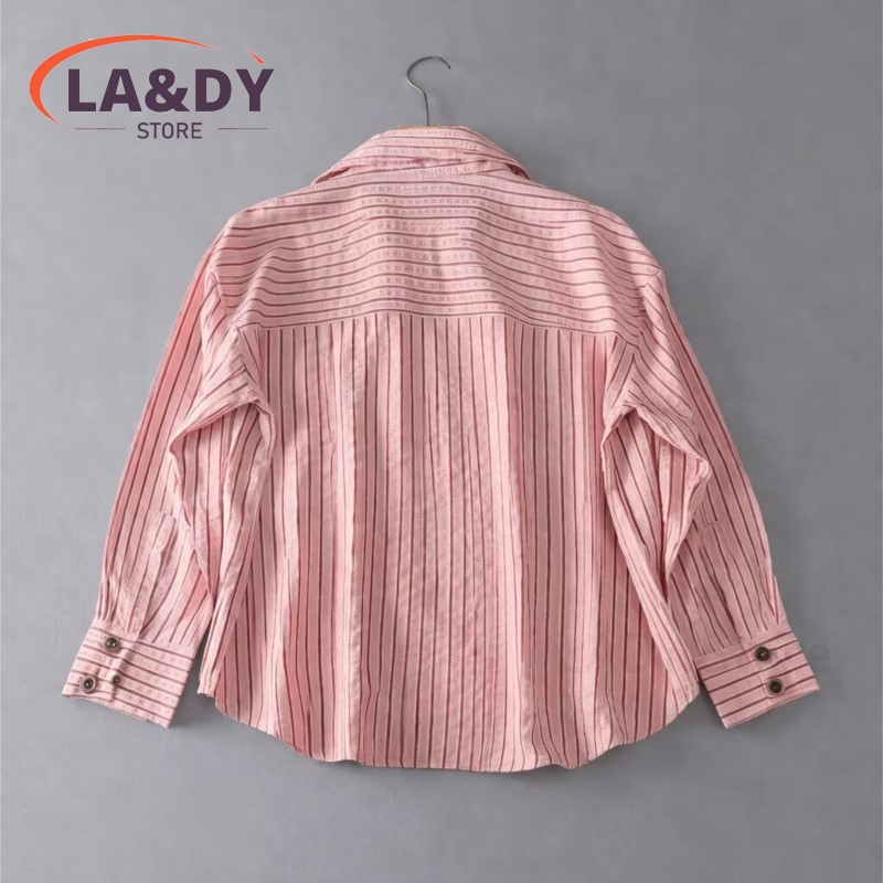 Chemisier Femme 2026 Nouvelle Collection Printemps Rayé Col Montant Décontracté Manches Longues Boutonné Coupe Ample