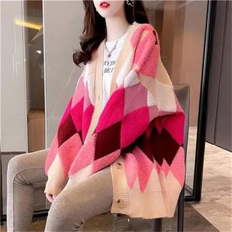 Mode femmes pull ample haut coréen dames col en v Cardigan tricoté automne hiver femme nouveau moyen Long Styles tricot manteau