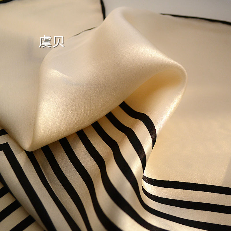 Écharpe en satin de soie naturelle de haute qualité pour femme, imprimé rayé noir et blanc, châle, foulard, bandana carré grande taille, cadeau pour femme