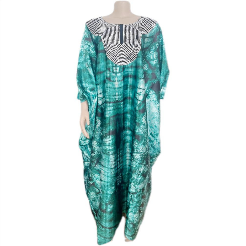 Robe Africaine Longue en Polyester à Paillettes pour Femme, Vêtement Abaya Musulman à Manches 3/4, Mode d'Été