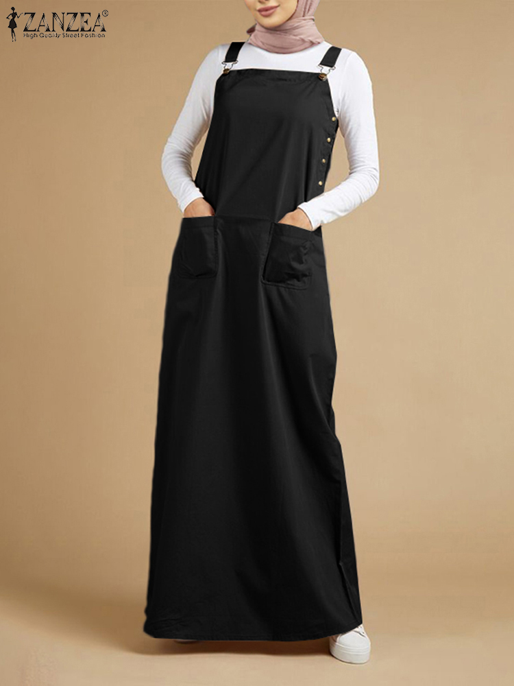 Femmes automne Robe d'été ZANZEA 2025 caftan bretelles Robe élégante solide salopette robes femme col carré boucle Maxi Robe