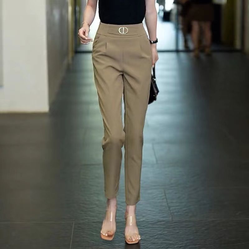 Pantalon de bureau droit pour femme, poches haut de gamme, bouton tempérament, fermeture éclair document solide, rêver, mode décontractée, vêtements pour femmes, 2023
