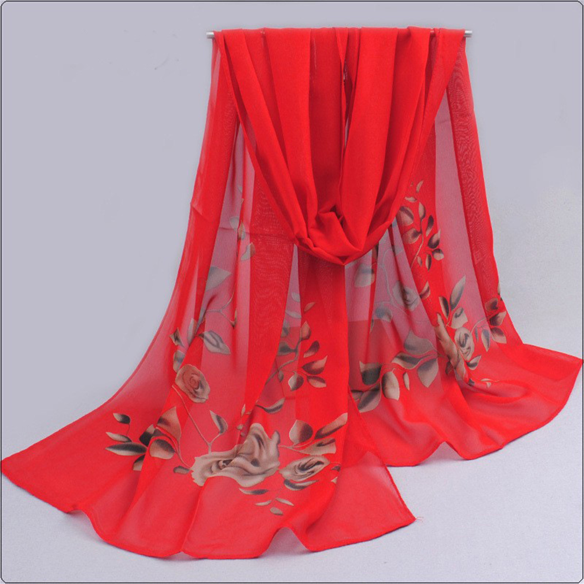 1 pièces écharpe en mousseline de soie Simple élégant imprimé fleuri foulard mince grand châle, serviette de plage d'été châle de protection solaire coupe-vent cou Sc
