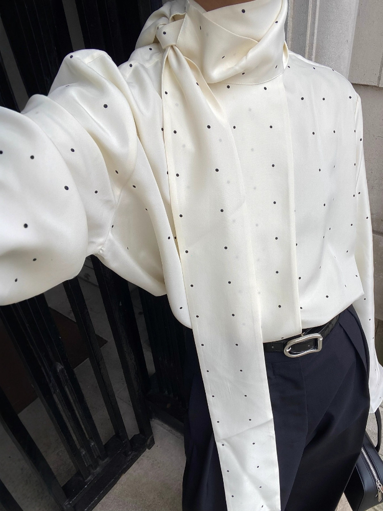 Chemisier en Satin pour femmes, col écharpe, imprimé à pois, mode, manches longues, chemise ample, basique, nouvelle collection automne, vêtements de trajet Highstreet