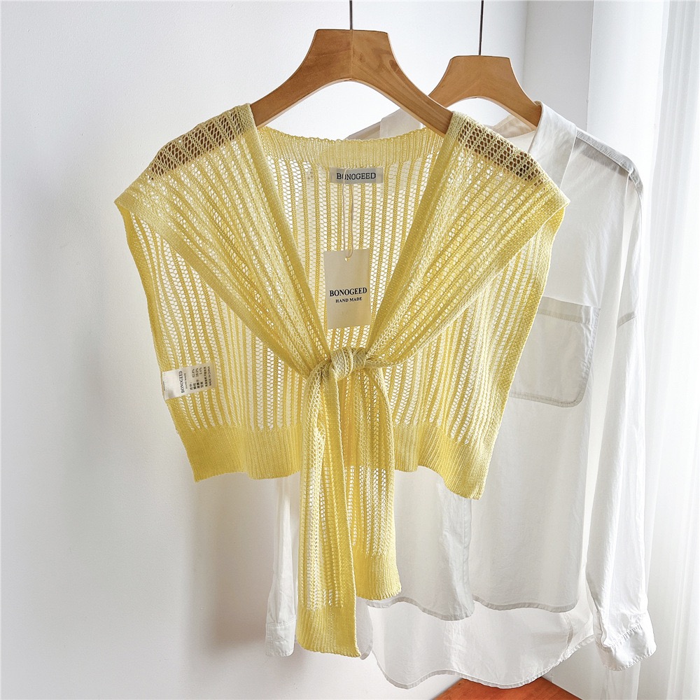 Écharpes d'épaule en dentelle unie ajourée pour femmes, châles d'été fins en tricot noué, faux col de protection pour le cou, idéales pour la climatisation