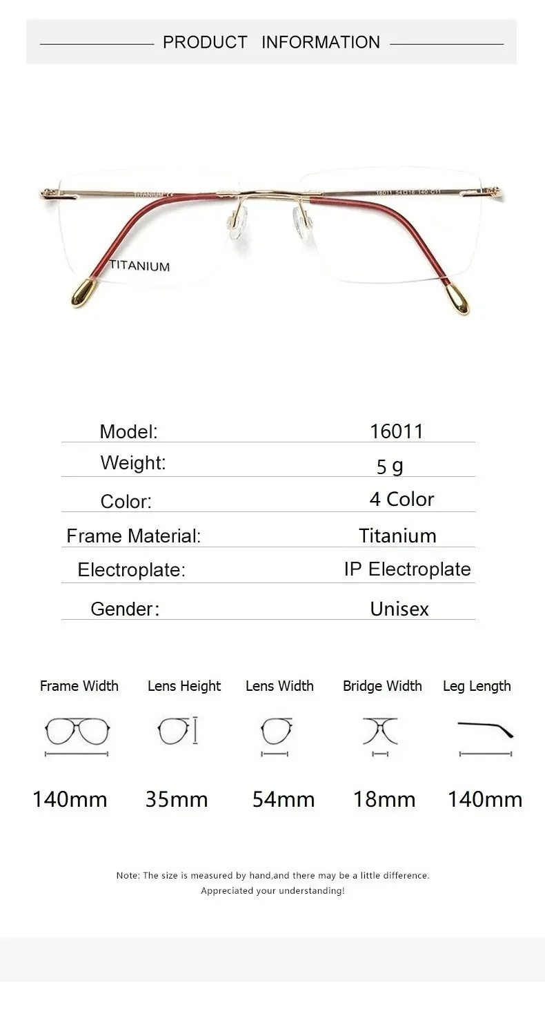 Montures de lunettes carrées classiques sans monture pour hommes, légères, avec plaquettes de nez confortables, lunettes de vue tendance pour affaires