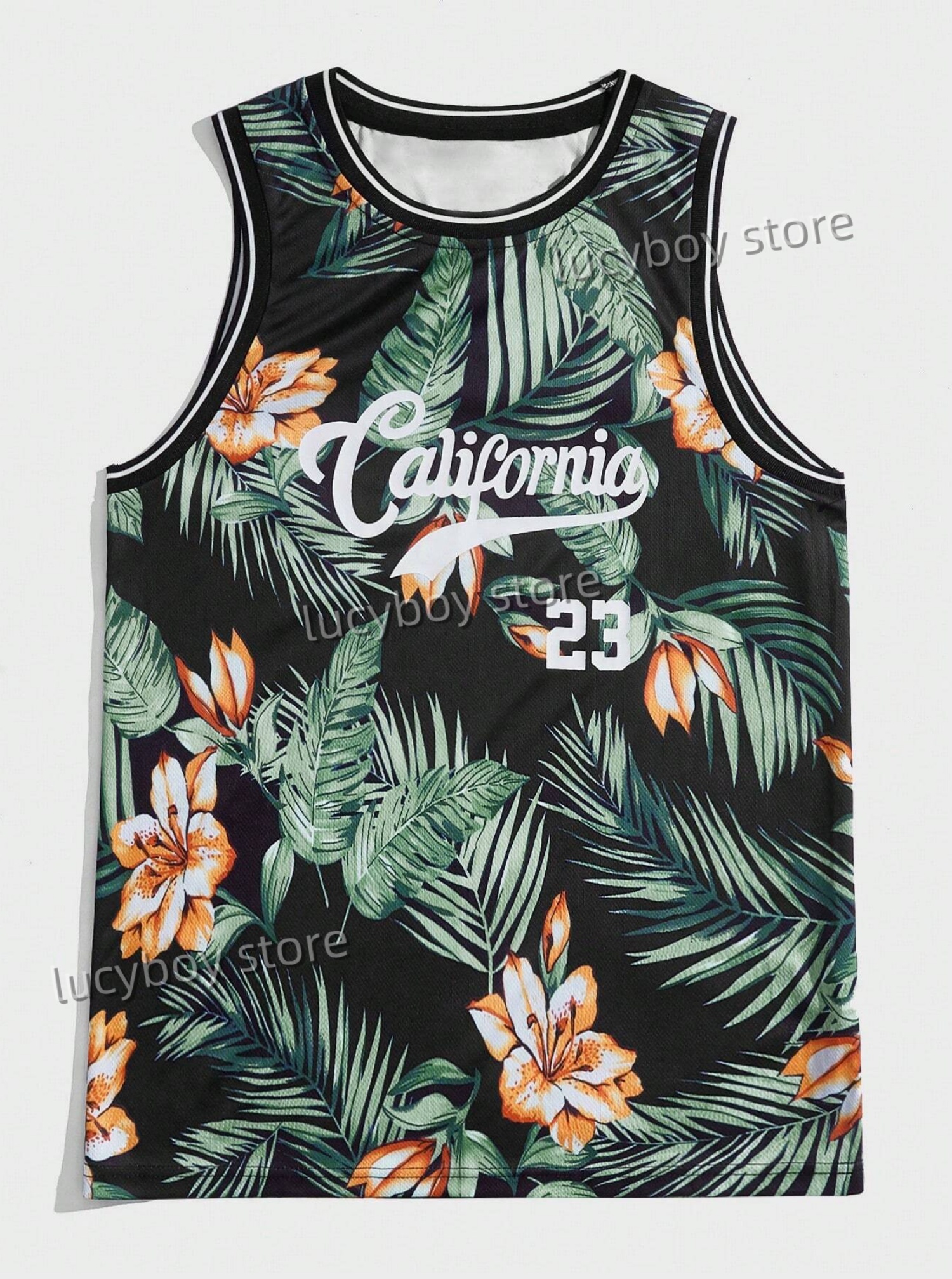 Nouveau maillot de basket-ball pour hommes gilet Style petit ami feuilles vertes No.23 imprimé rayé col rond débardeur décontracté gilet de basket-ball Topsport