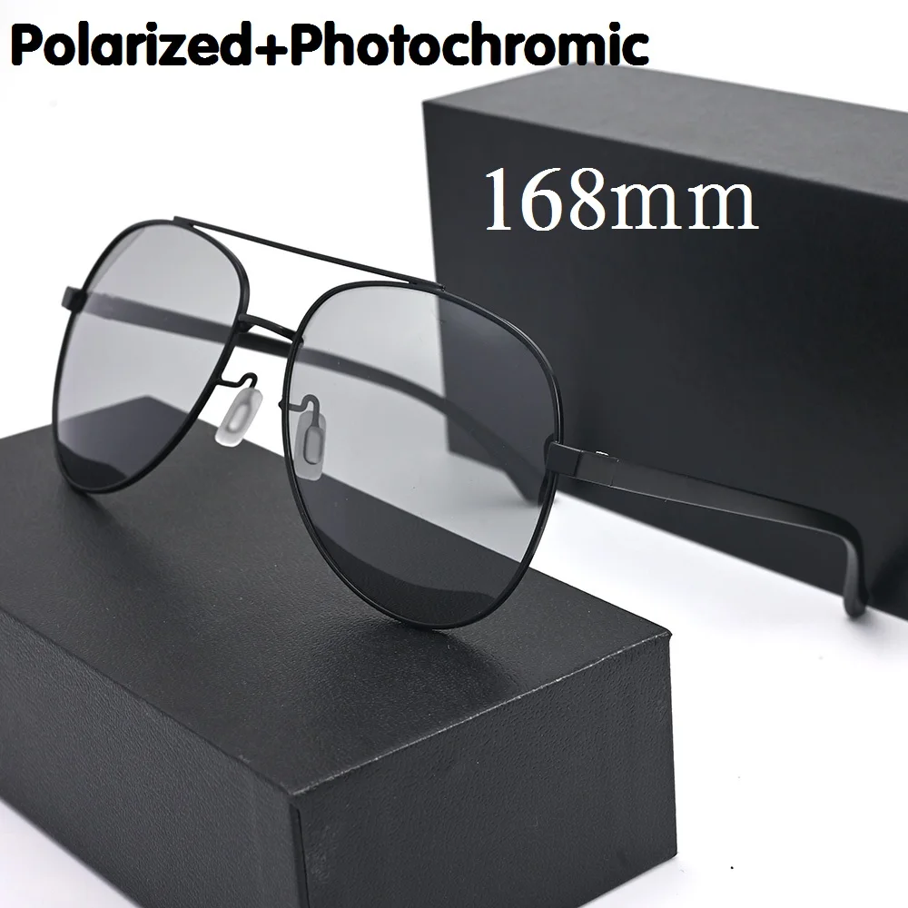 Lunettes de soleil noires photochromiques pour hommes, lunettes de soleil polarisées pour hommes, grand visage large, pilote d'aviation, grand, 168mm