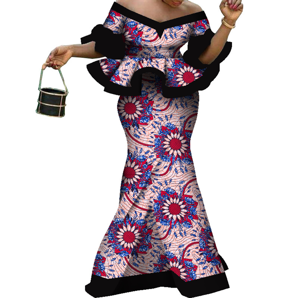 Vêtements africains Dashiki pour femmes, ensemble 2 pièces, haut et jupe sans bretelles, manches courtes, jupe, mode Ankara, WY8529