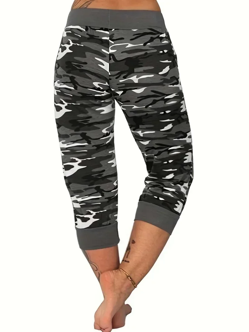 Pantalon Cargo décontracté pour femmes, grande taille 1XL-5XL, court d'entraînement de Yoga, taille extensible, athlétique, Fitness