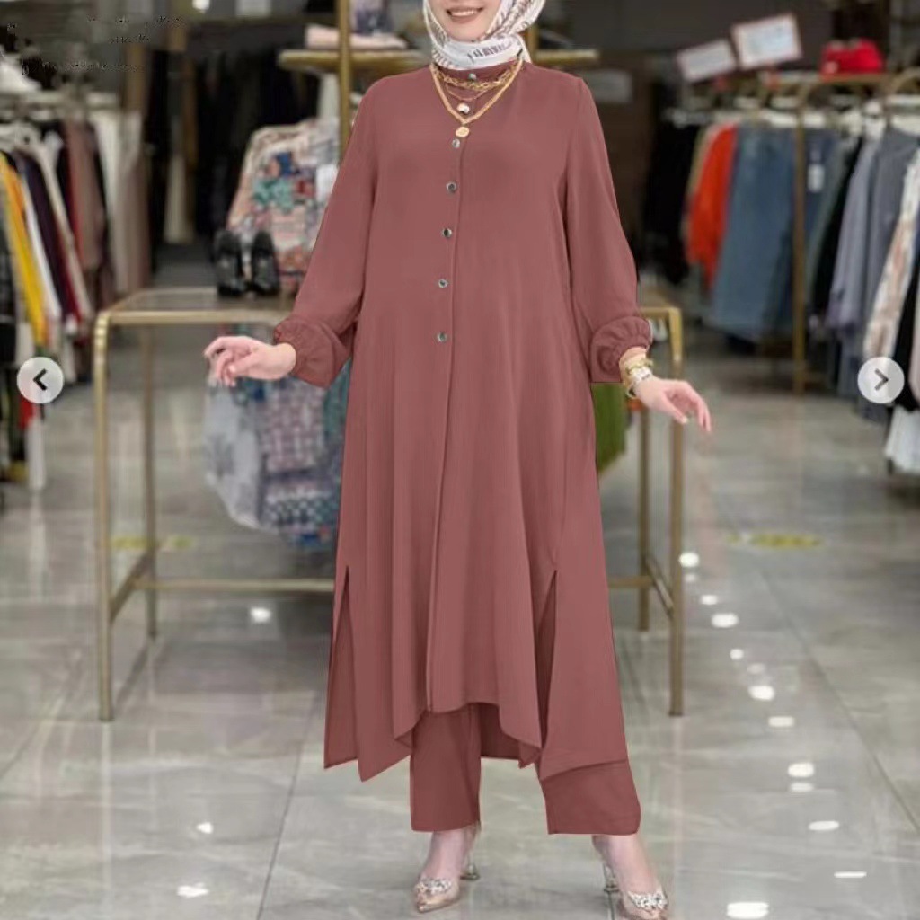 Femmes Eid ensembles musulmans Musulman Ensemble deux pièces dubaï Blouses pantalons à jambes larges ample décontracté arabe Ramadan solide caftan 2026