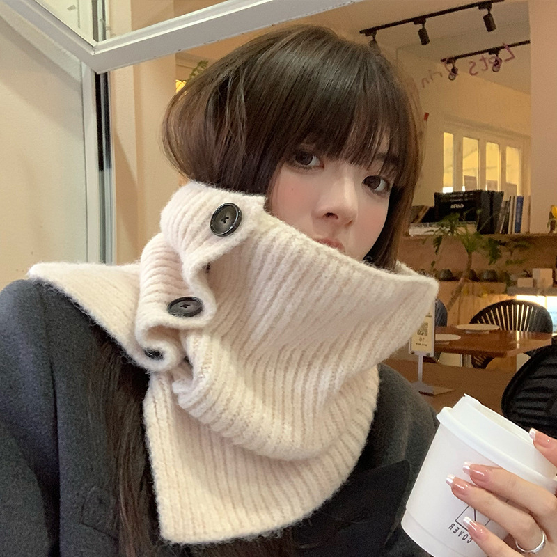 Tricot laine col écharpe femmes dame couleur unie boutons col haut couvre châle coréen fille en plein air coupe-vent chaud écharpe Snood