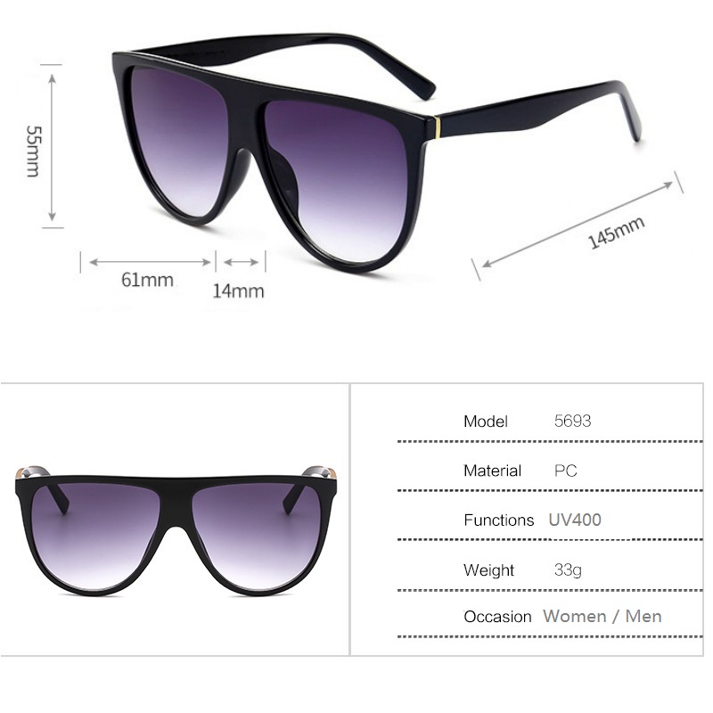 Lunettes de soleil surdimensionnées rétro pour femmes 2026, marque vintage, monture large, dessus plat, lunettes de soleil de créateur, Okulary Eyewear