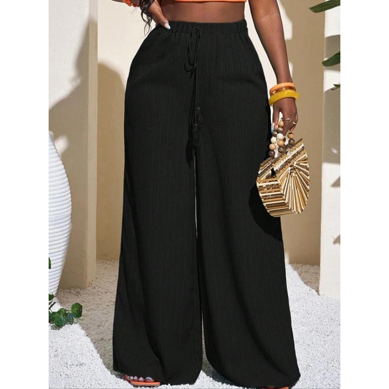 Pantalon à jambes larges de couleur unie pour femmes, pantalon confortable et décontracté pour un usage quotidien, bas pour dames, grande taille 1XL-5XL