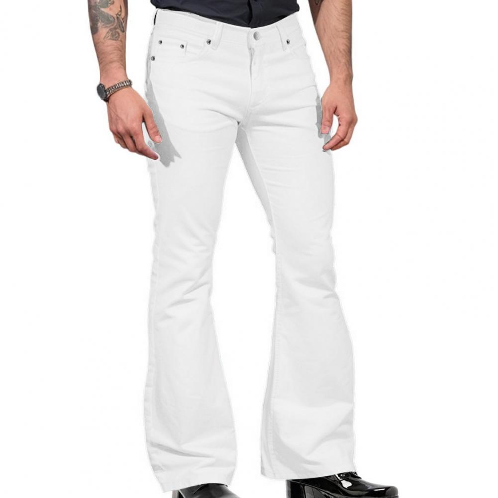 Jean Vintage pour hommes, pantalon Imitation denim, pantalon évasé à la mode, couleur unie, extensible, coupe cintrée, taille moyenne, bas de cloche