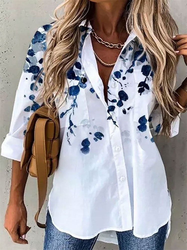 Chemise imprimée à manches longues pour femmes, grande taille, mode décontractée