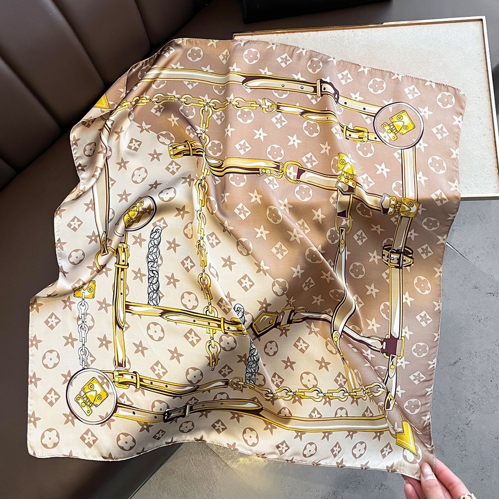 Nouvelle Écharpe Carrée Imprimée de Luxe pour Femme 90x90cm, Foulard en Soie, Châle, Bandeau, Design pour le Cou, Hijab, Bandana, Neckerchief