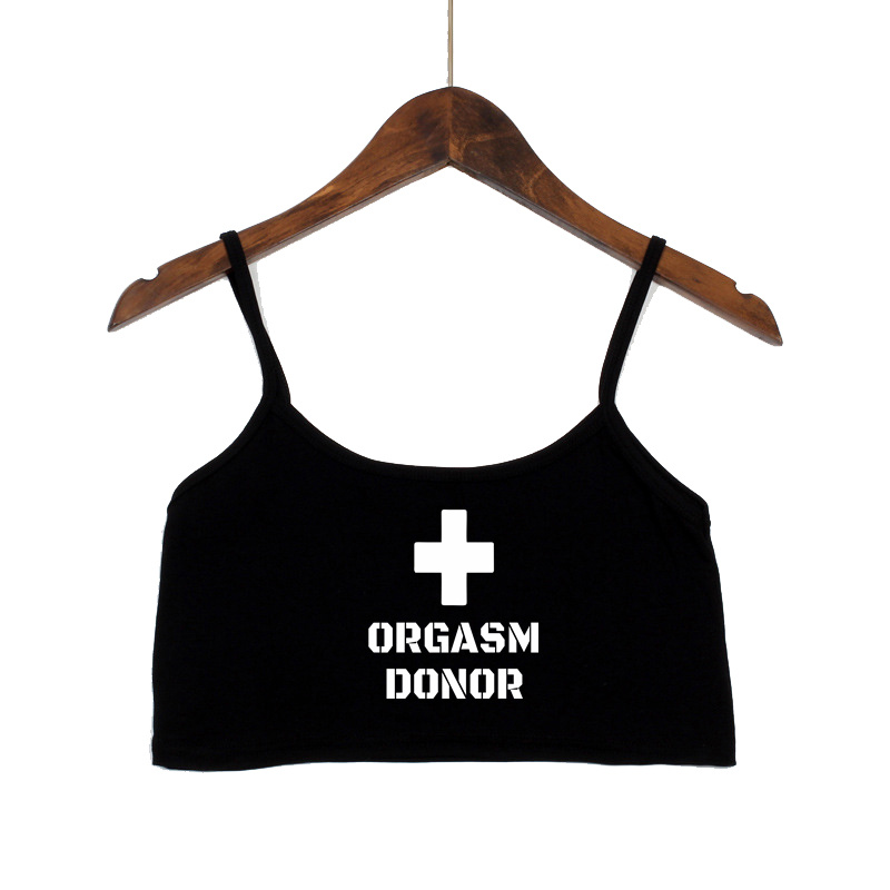 Femmes vêtements Sexy hauts pour femmes mode débardeur ORGASM DONOR lettre imprimer Sexy sans couture sans manches Camis dos nu Camisole