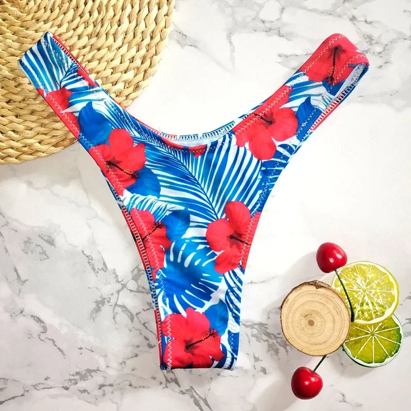Nouveau imprimé fleuri brésilien Bikini bas femmes maillots de bain taille haute Sexy V string maillot de bain maillot de bain femmes maillots de bain femmes