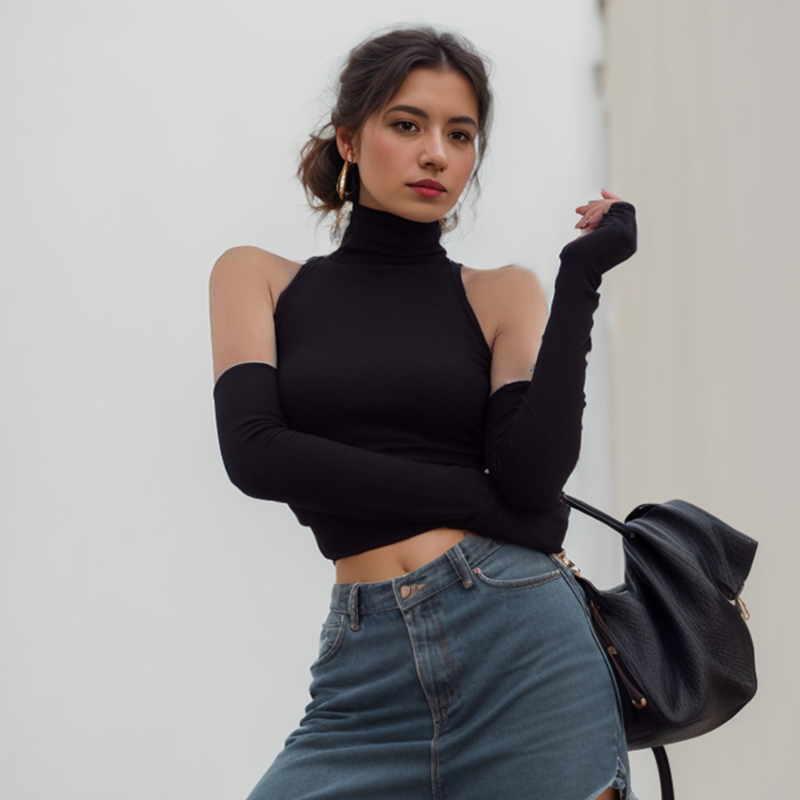 Femme vêtements automne 2025 débardeur manches couverture sans manches plis latéraux col roulé T-shirt Sexy côtelé tricoté hauts Y2k 2529
