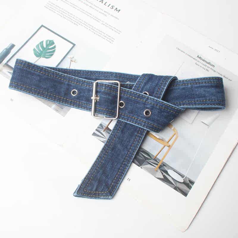 Ceinture en jean pour femme, ceinture décorative bleue pour robe, ceinture de mode, ceinture de taille, boucle à ardillon argenté, ceinture pour jeans