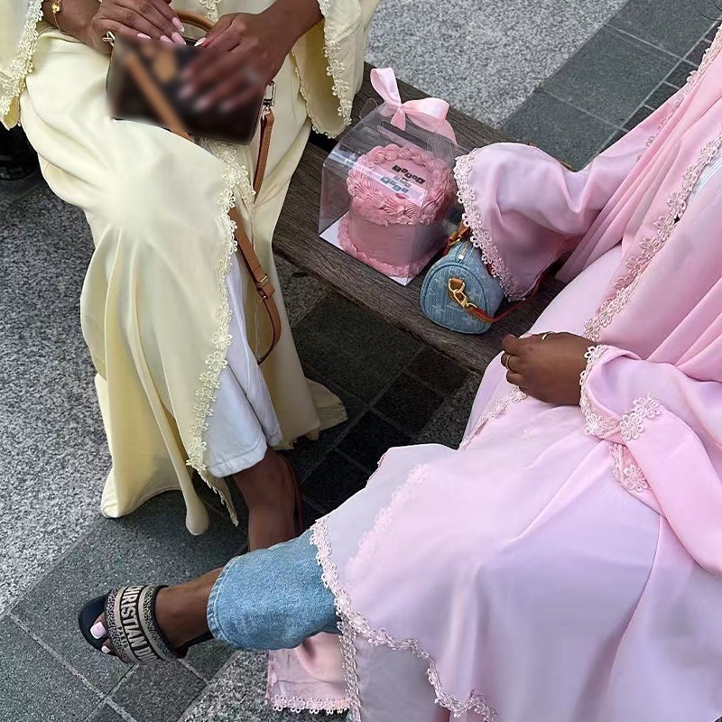 Ensemble Abaya Hijab pour Femmes, Robe en Dentelle, Jalabiya, Robes de Fête du Ramadan, Cardigan Musulman, Robe Marocaine, Abayas de Dubaï, Kaftan, Vestidos