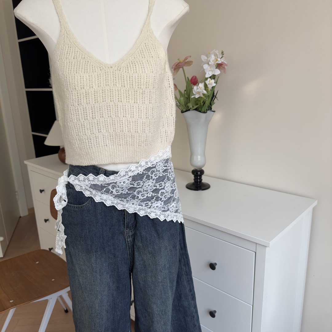 Foulard de tête en dentelle pour femme, jupe courte triangulaire, jupe mi-longue, jupe à volants, tablier en dentelle, dentelle douce, foulard de tête superposé pour le printemps