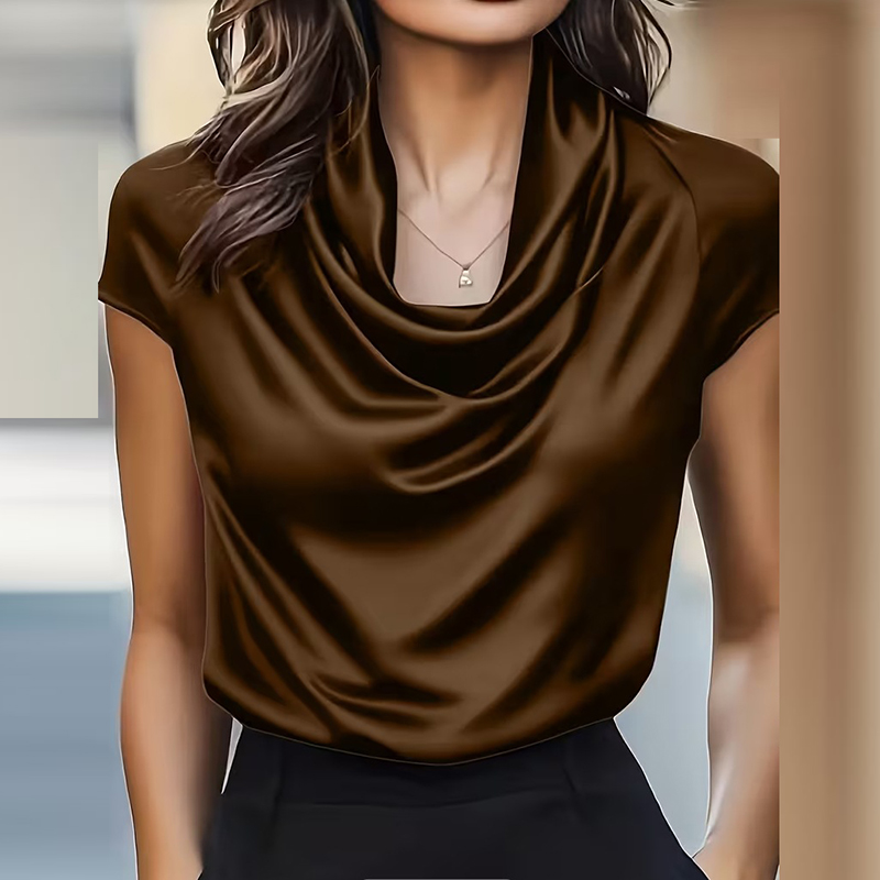 Chemise en Satin élégante pour femmes, col en poils, manches courtes, T-Shirts à la mode pour dames, hauts de bureau, t-shirt ample, chemises d'été en soie pour femmes