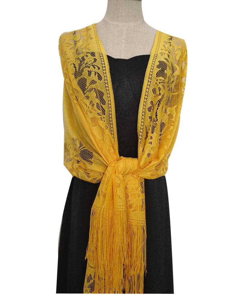 Châle de soirée en dentelle monochrome pour femme, écharpe élégante, écharpes à pampilles creuses transparentes, foulard en fil de maille pour femme, châle de mariage