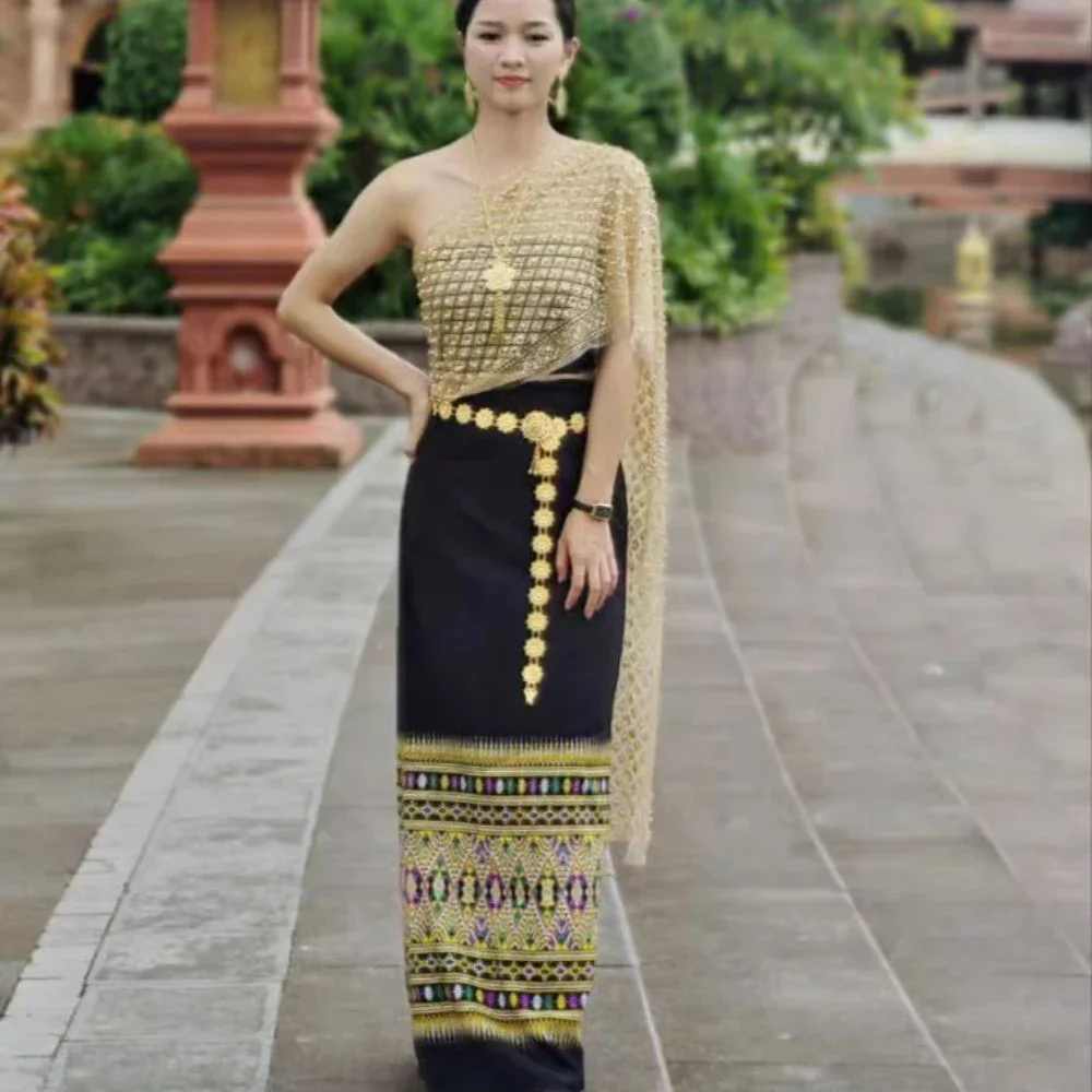 Robe thaïlandaise pour femmes, été 2026, costume Dai à une épaule, rouge étoilé, vêtements asiatiques vietnamiens, robes traditionnelles thaïlandaises