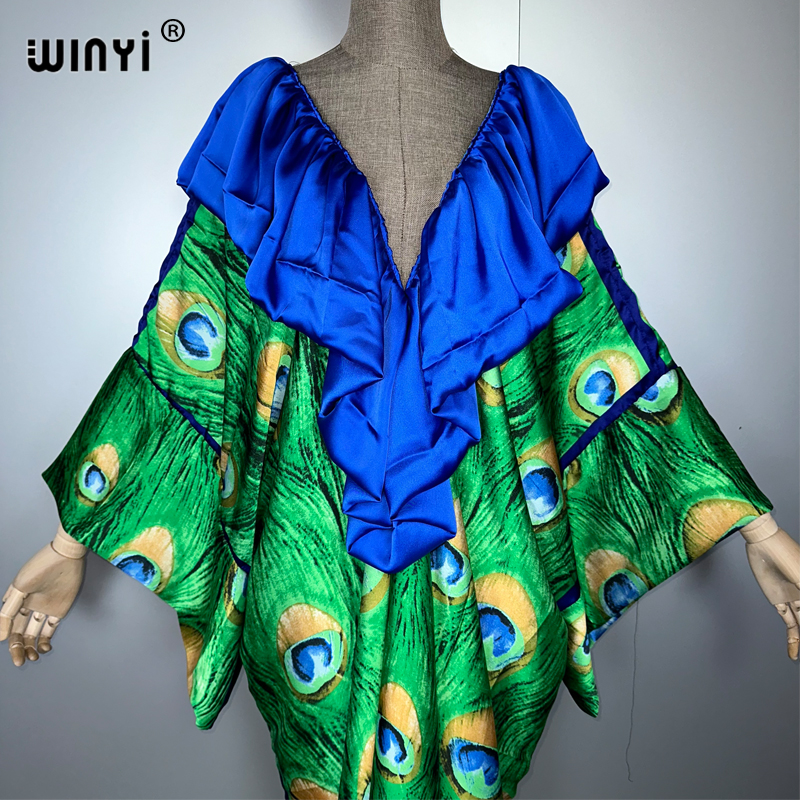 WINYI Robe Sexy Bohème à Décolleté Profond, Abaya Musulmane, Robe de Plage pour Femme, Vêtements de Plage, Kaftan Abaya de Luxe Dubaï