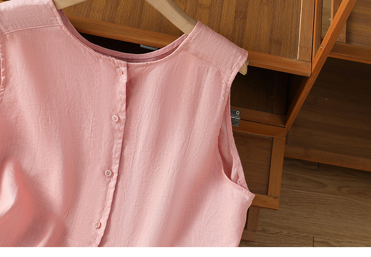 Gilet d'été en coton et lin pour femmes, deux côtés, veste boutonnée sans manches, couverture, rose, bleu, bleu marine, débardeur, Cardigan