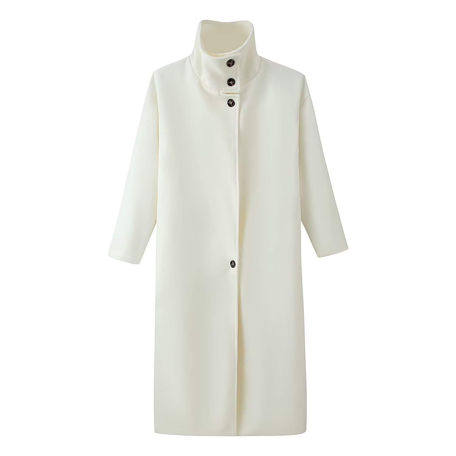 Manteau en laine ample à col montant pour femme, style décontracté, longueur au-dessus du genou, vêtements d'automne pour femme, vestes et manteaux pour femme MJ2