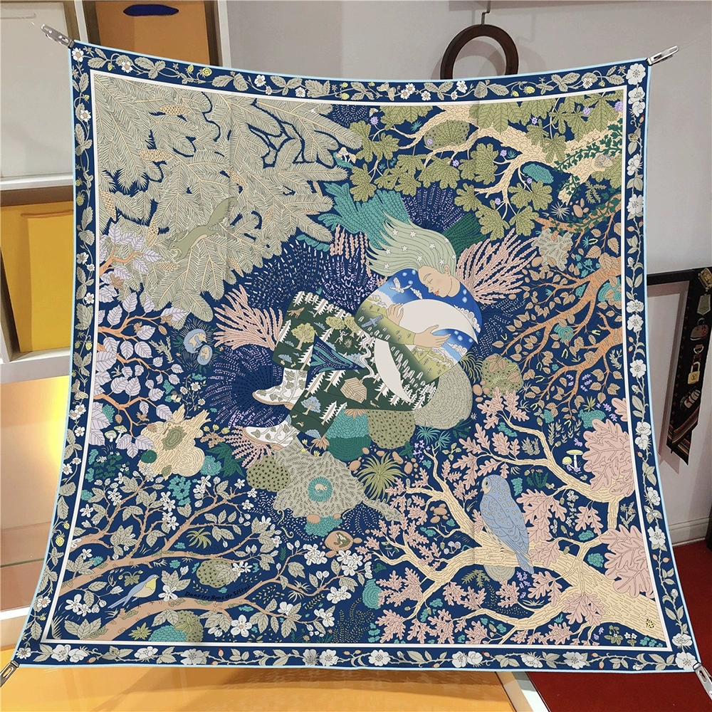Écharpe en soie twill de luxe de 90 cm, nouvelle conception imprimée, grande écharpe carrée pour femmes, écharpe décorative de protection solaire d'extérieur, foulard