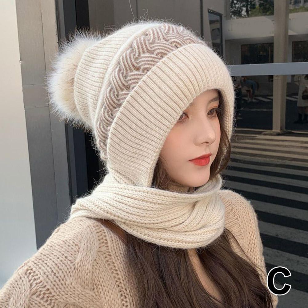Chapeau tricoté pour femmes, Double chaud, rembourré, épais, écharpe, une laine, filet à tricoter, vent rouge et bonnets de neige, hiver